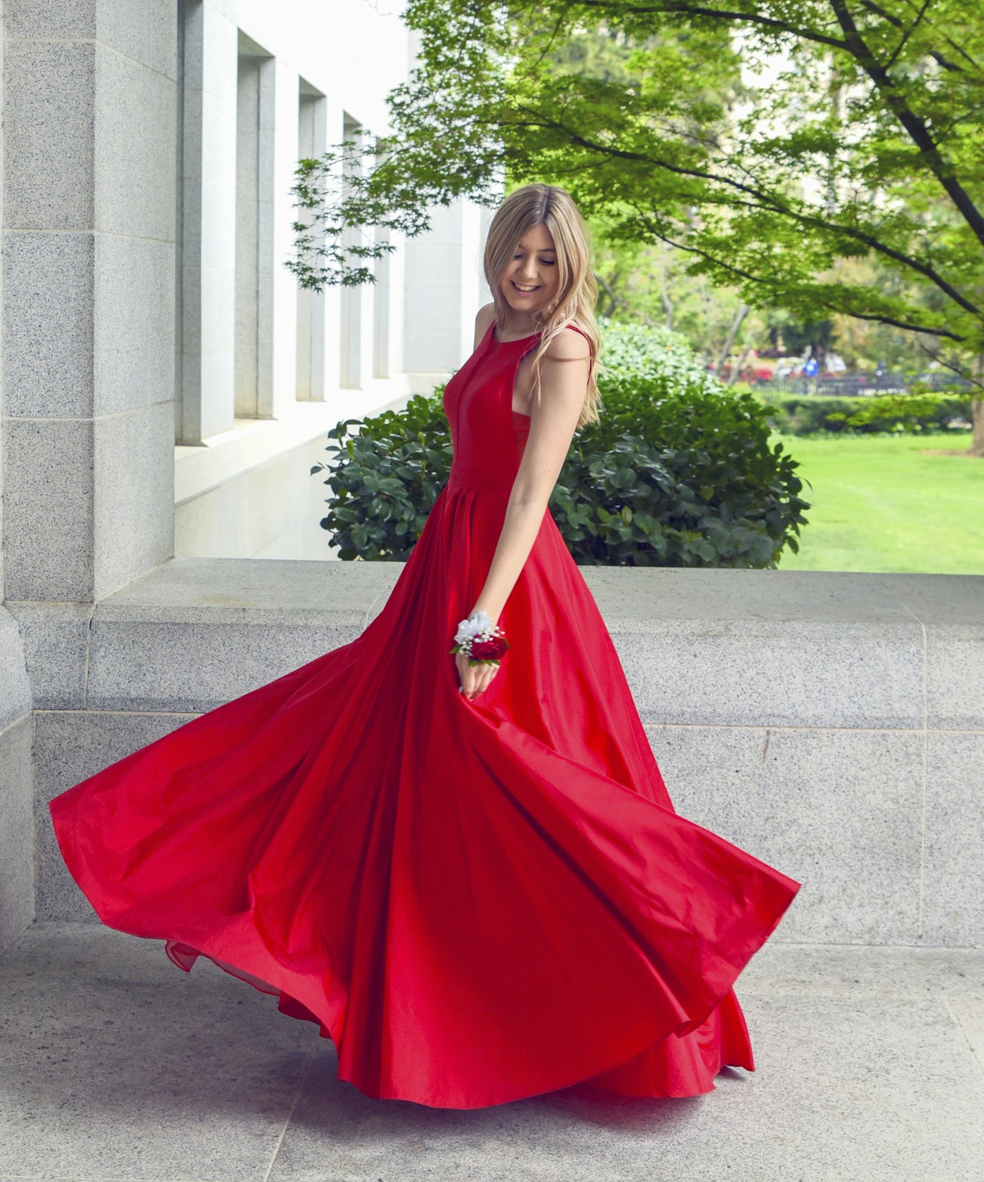 Vermilion satin occasion dress